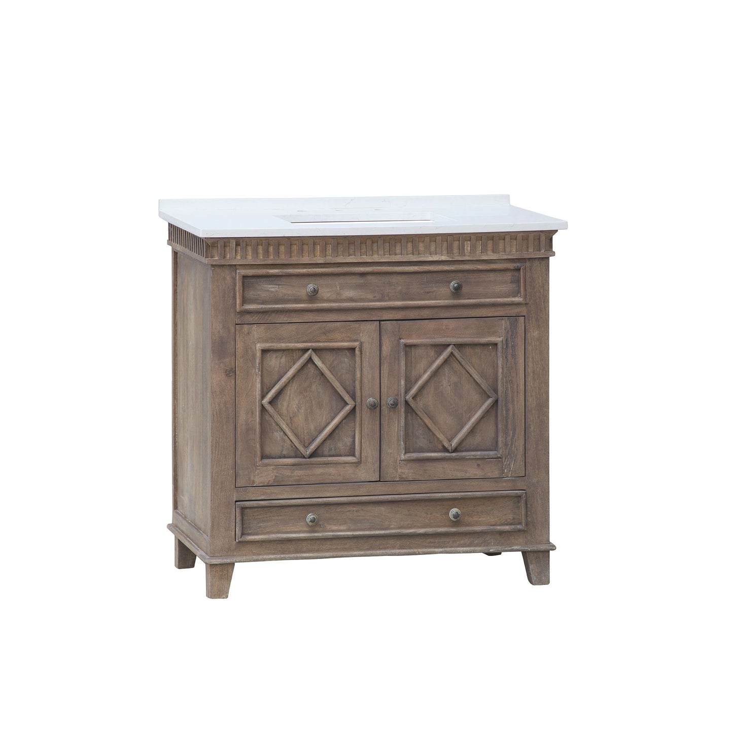 LK3836WT Rustic Wood 36" Vanity w/ white Quartz Top