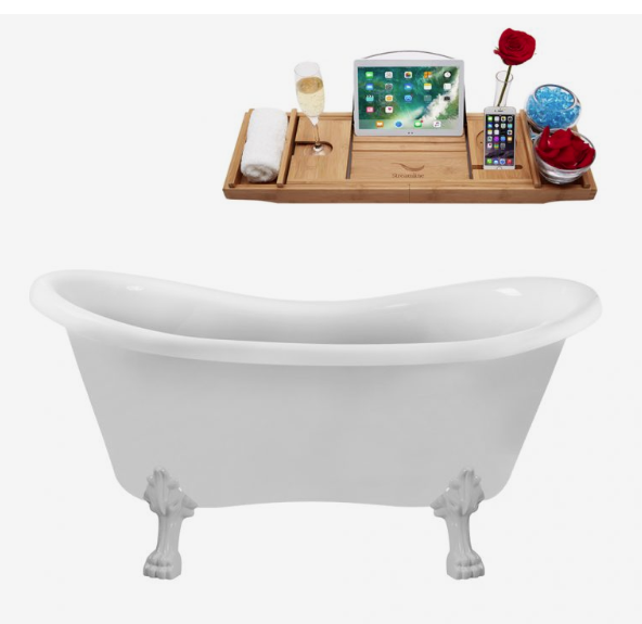 62" 0201 Clawfoot Tub and Tray With Internal Drain