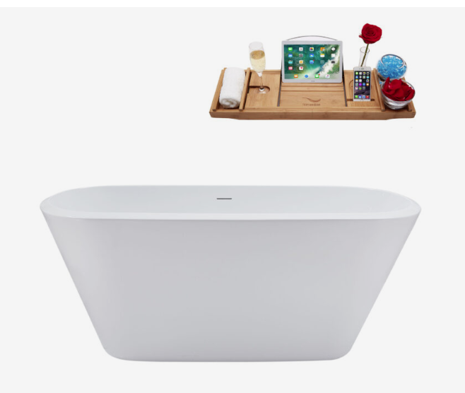 59'' Streamline N3640WH Freestanding Tub and Tray With Internal Drain