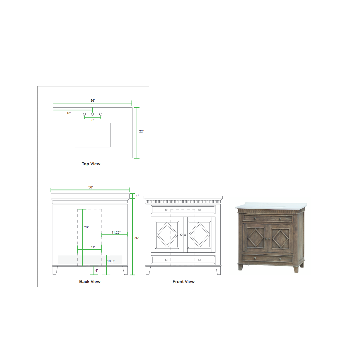 LK3836WT Rustic Wood 36" Vanity w/ white Quartz Top