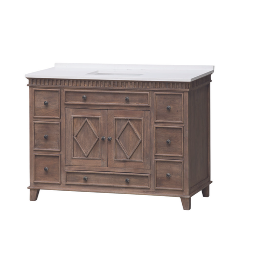 LK3848WT Rustic Wood 48" Vanity w/ white Quartz Top