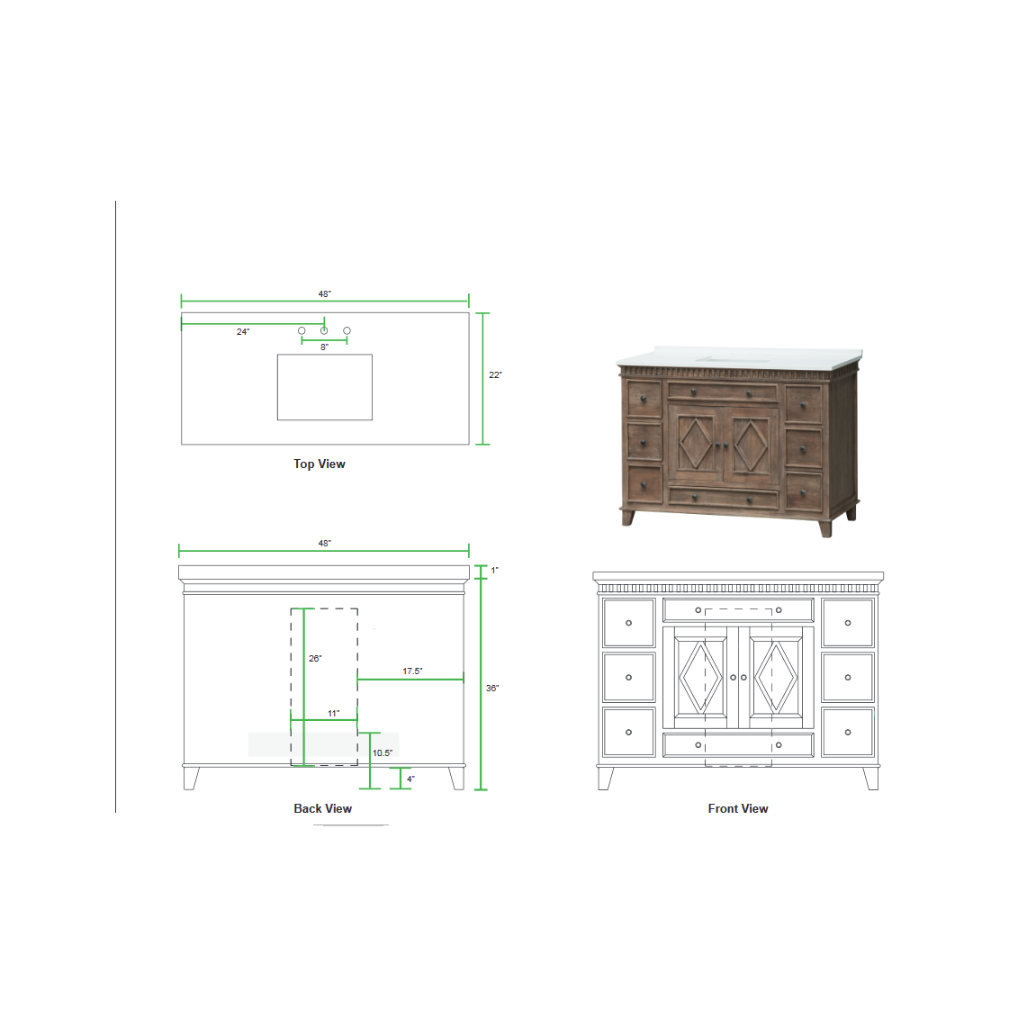 LK3848WT Rustic Wood 48" Vanity w/ white Quartz Top