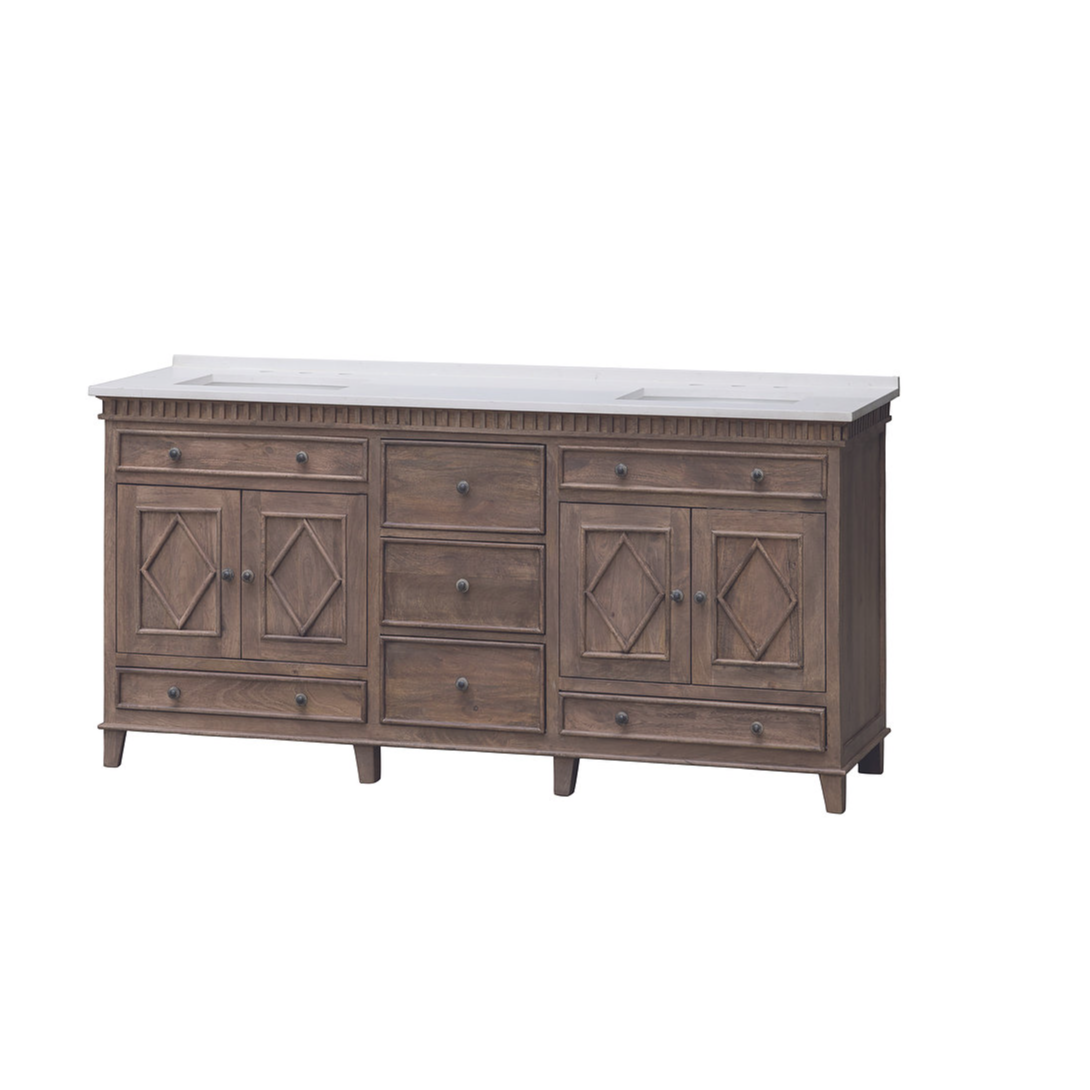LK3872WT Rustic Wood 72" Vanity w/ White Quartz Top