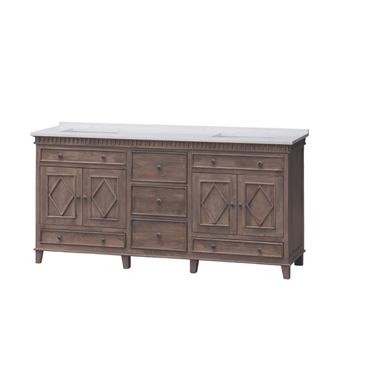 LK3872WT Rustic Wood 72" Vanity w/ White Quartz Top