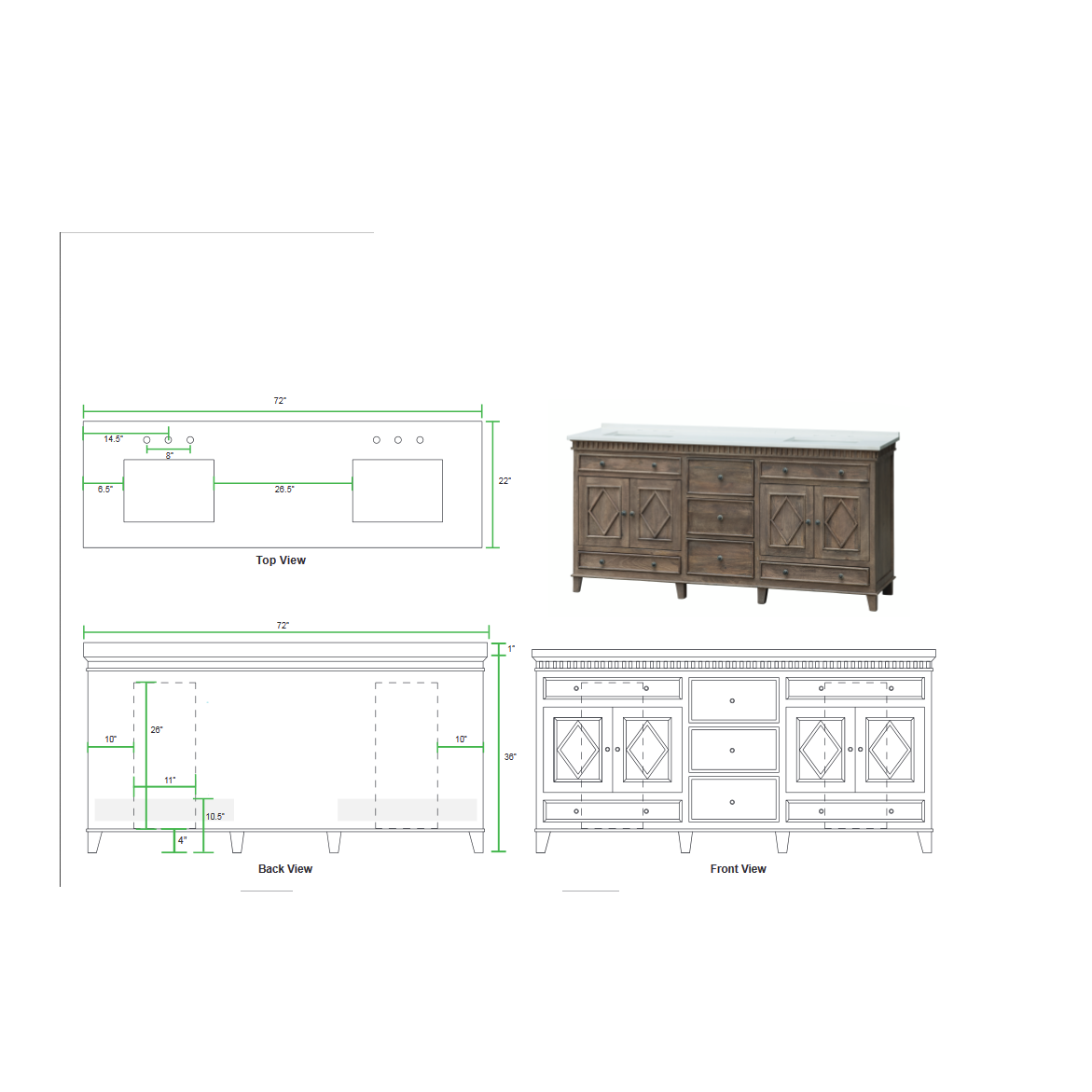 LK3872WT Rustic Wood 72" Vanity w/ White Quartz Top