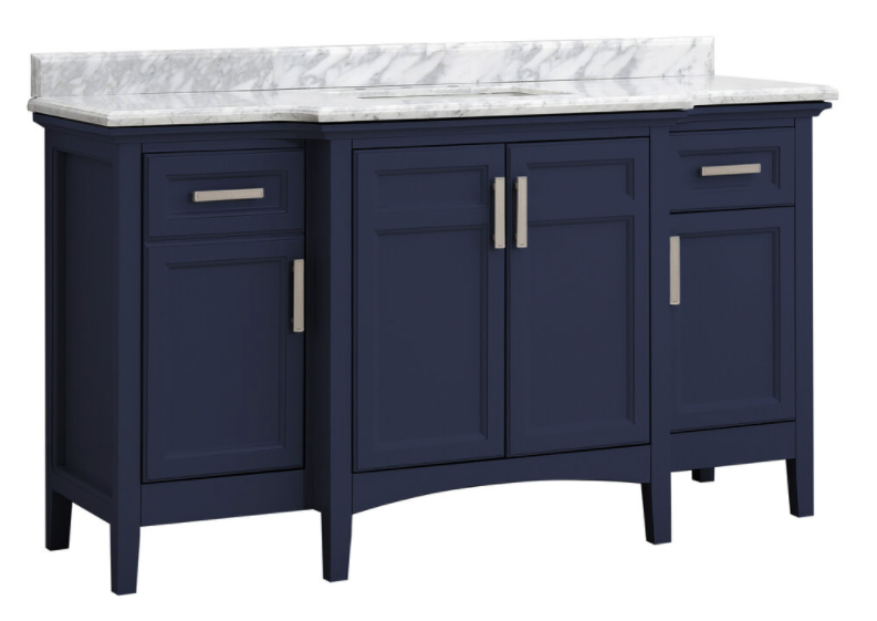SSELL60MB 60 in. Vanity in Midnight Blue with Carrara Marble Top & Ceramic Basins