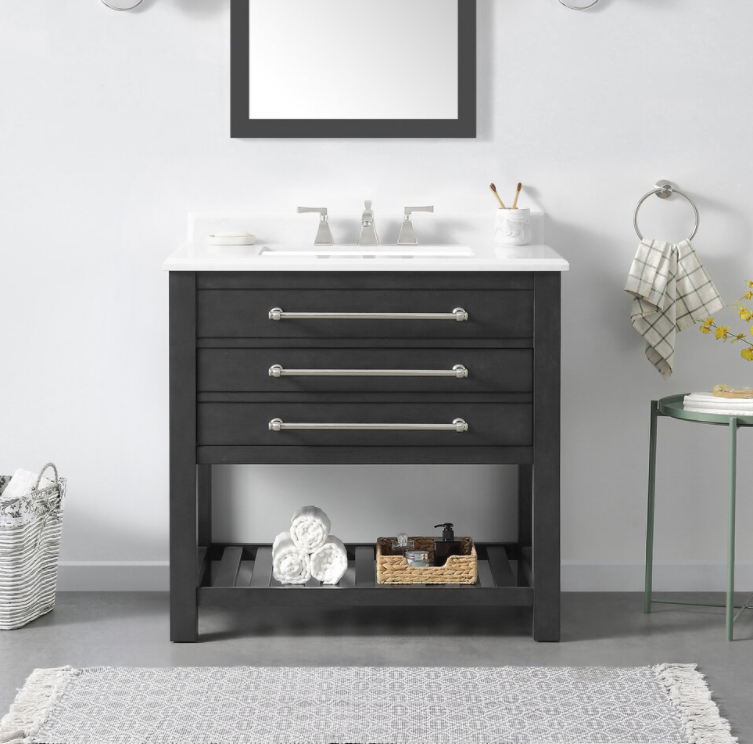 SSWES36IG 36 in. Vanity in Iron Gray with Engineered Stone Top & Ceramic Basin
