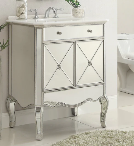 BC-506SL-RA  30" inch Adelisa Mirrored Bathroom Vanity with Italian Carrara Marble Countertop