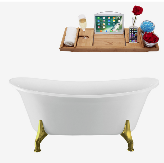 67'' 1801 Clawfoot Tub and Tray With Internal Drain