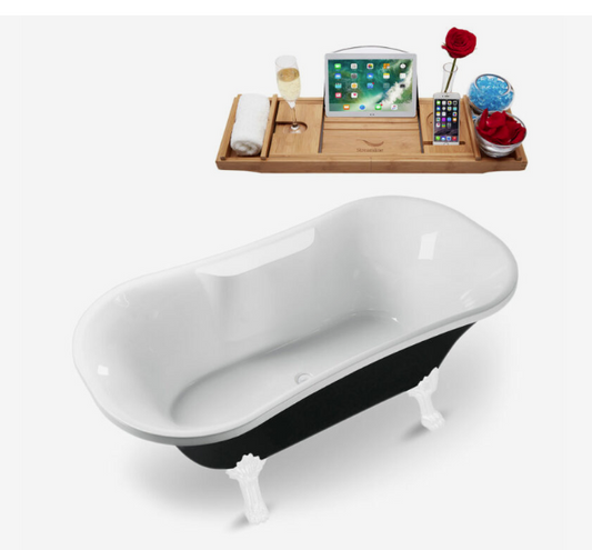 68" 111 Clawfoot Tub and Tray With Internal Drain