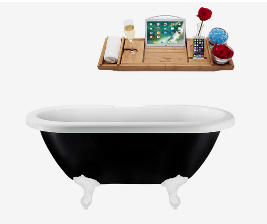 59"  2211  Clawfoot Tub and Tray With Internal Drain
