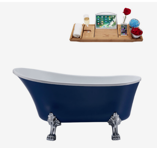 63" 173 Clawfoot Tub and Tray With Internal Drain