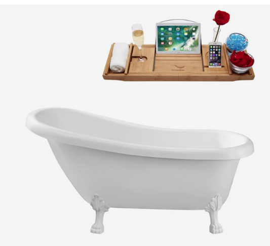 61" 084 Soaking Clawfoot Tub and Tray With Internal Drain