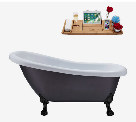 61"  484  Soaking Clawfoot Tub and Tray With Internal Drain