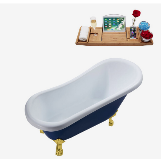 61"  684  Soaking Clawfoot Tub and Tray With Internal Drain