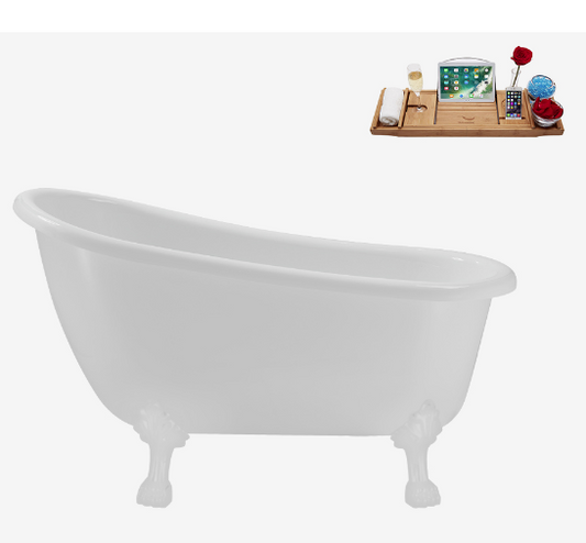53''  884 Soaking Clawfoot Tub and Tray with Internal Drain