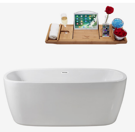 59" 087 Soaking Freestanding Tub and Tray With Internal Drain
