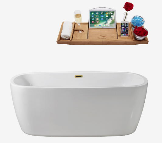 59"  087 Soaking Freestanding Tub and Tray With Internal Drain