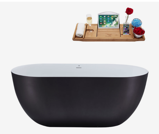 59'' Streamline N813WH Freestanding Tub and Tray With Internal Drain