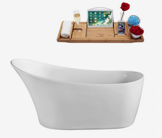 63" 128 Soaking Freestanding Tub and Tray With Internal Drain