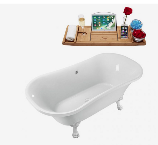 68" 168 Clawfoot Tub and Tray With External Drain