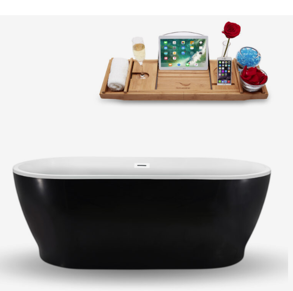 67" Streamline N882WH Freestanding Tub and Tray With Internal Drain