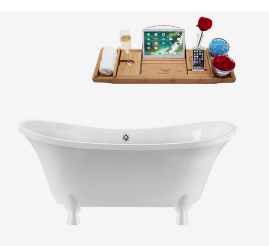 60" 029 Clawfoot Tub and Tray With External Drain