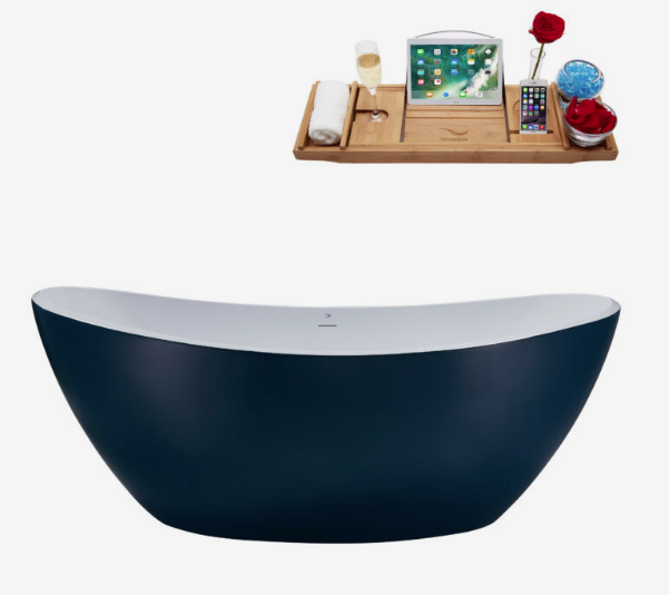 75'' Streamline N954WH Freestanding Tub and Tray With Internal Drain