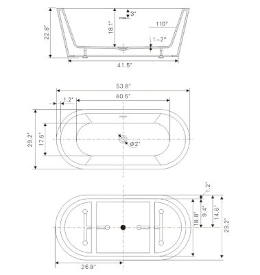 54"  FREESTANDING TUB   SS6815XS