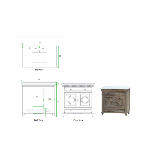 LK3836WT Rustic Wood 36" Vanity w/ white Quartz Top