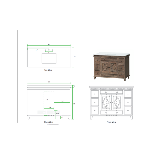 LK3848WT Rustic Wood 48" Vanity w/ white Quartz Top