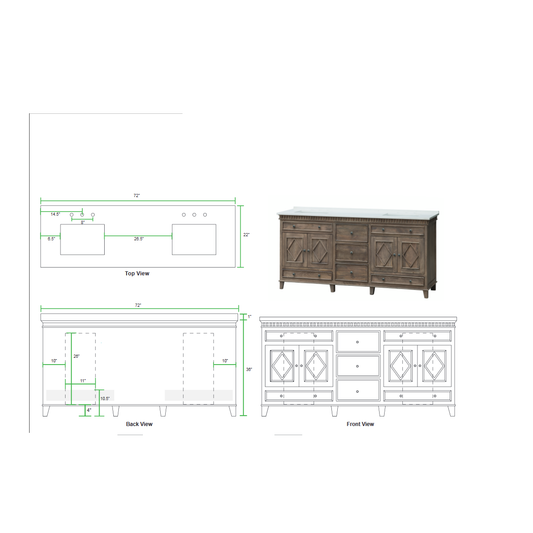 LK3872WT Rustic Wood 72" Vanity w/ White Quartz Top