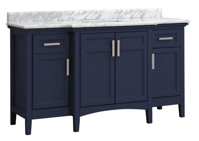 SSELL60MB    60 in. Vanity in Midnight Blue with Carrara Marble Top & Ceramic Basins