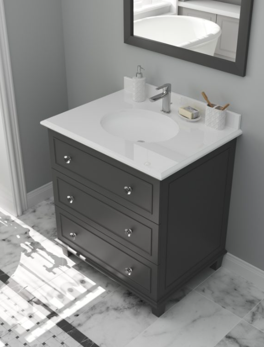 SS313DVN-30G-PW   30" Maple Grey Cabinet + Pure White Countertop