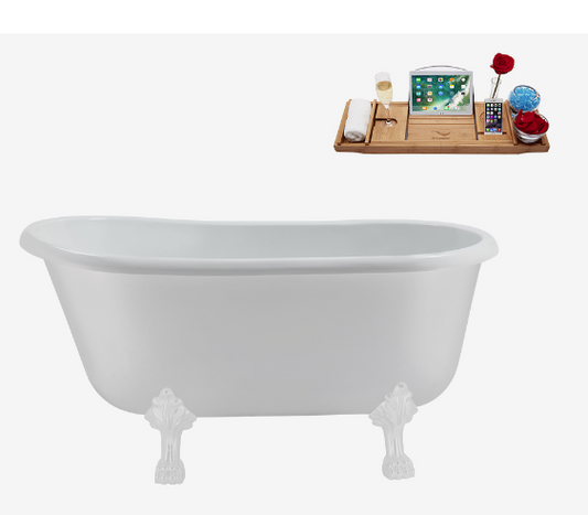 57'' 573 Soaking Clawfoot Tub and Tray with Internal Drain