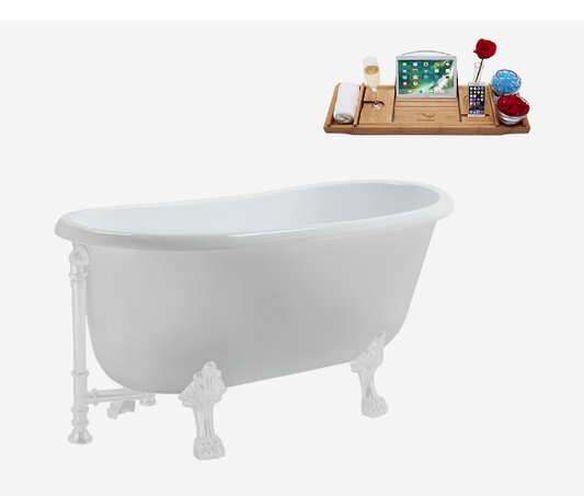 63'' 673 Soaking Clawfoot Tub and Tray with External Drain