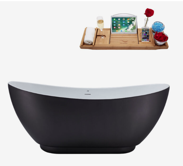 62'' Streamline N592WH Freestanding Tub and Tray With Internal Drain