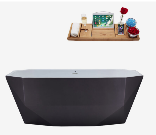 63'' Streamline N632WH Freestanding Tub and Tray With Internal Drain