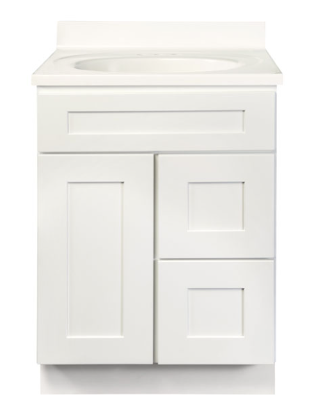 SSSWV2421D   24" Vanity Shaker White With Drawers BASE ONLY