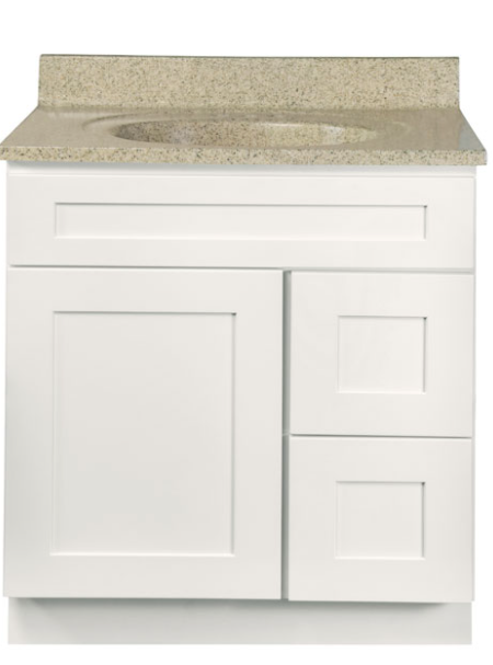 SSSWV3021D   30" Vanity Shaker White With Drawers