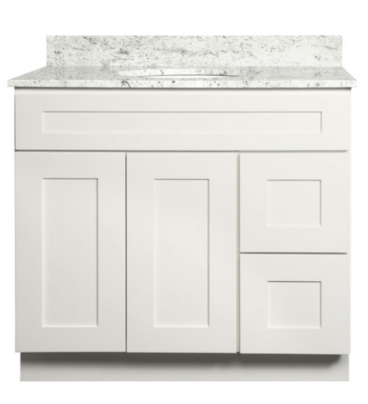 SSSWV3621D     36" Vanity Shaker White With Drawers